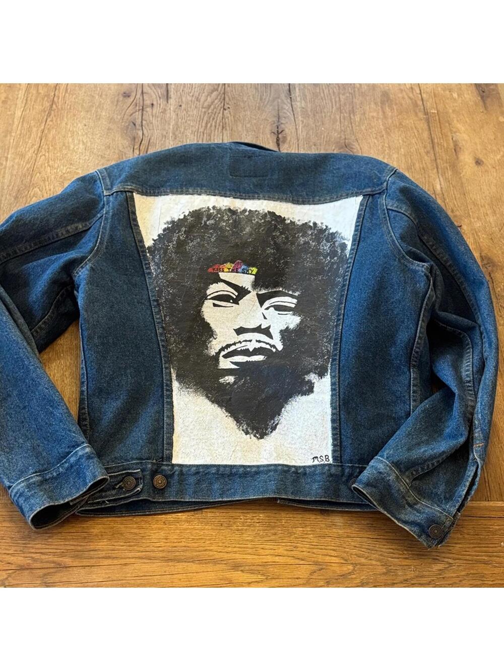 Levi's Blue Denim Jacket with Jimi Hendrix painting on the back size 40